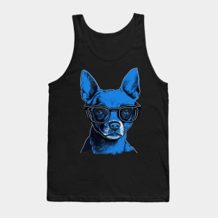 Cool Blue Chihuahua Wearing Hipster Glasses Illustration Tank Top